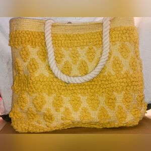 Yellow Macrame Beach Bag with rope handles